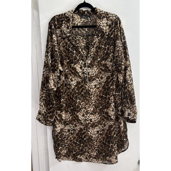 MLLE Gabrielle Animal Print Dress 2X XXL Cover Up Sheer Long Sleeve V Neck - Picture 1 of 12
